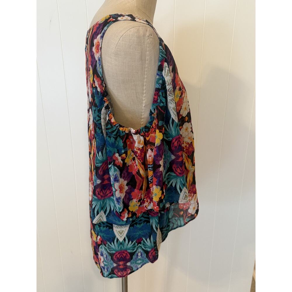 Nicole by Nicole Miller Blouse Womens Large Multicolor Sheer Floral Boho Top - Picture 3 of 10